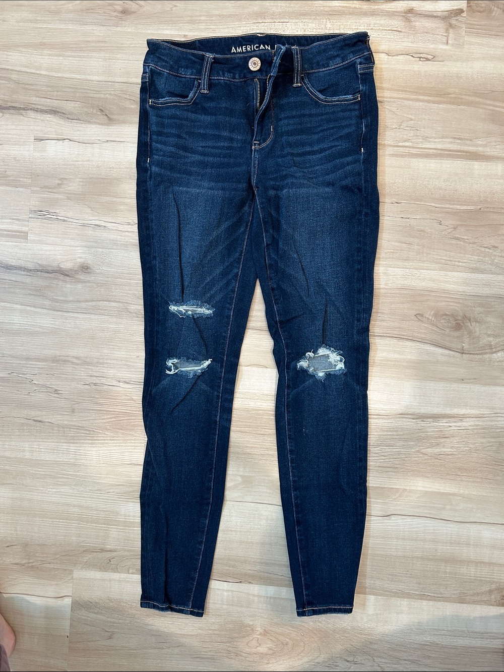American Eagle Outfitters Navy Distressed Skinny Jeans